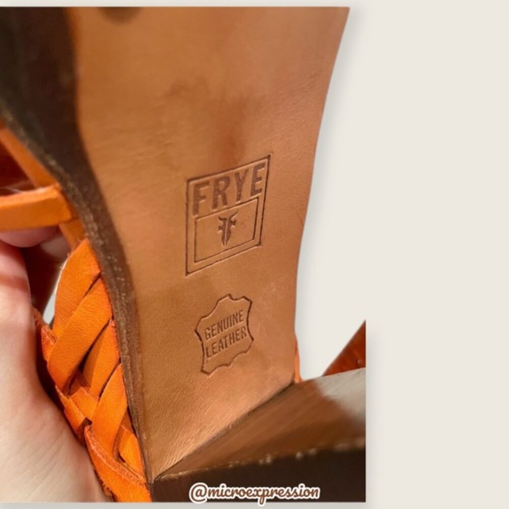 $329 Frye Joy Huarache Cognac Leather Sling Strappy Leather Sandal/Platform Heel - Picture 10 of 12